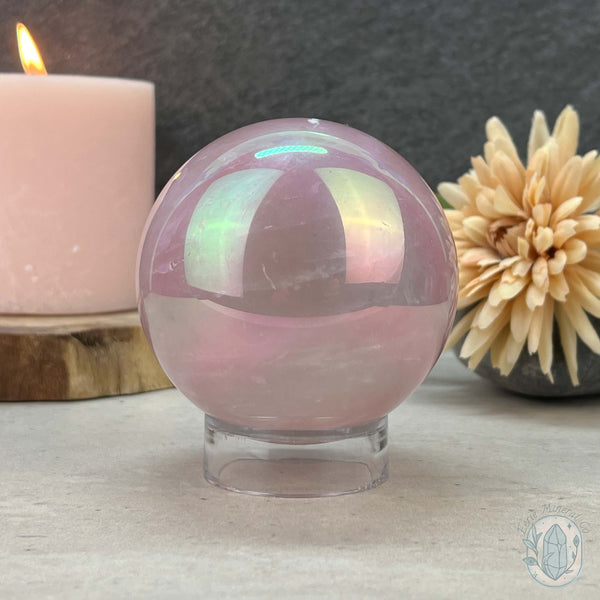 77mm Angel Aura Coated Rose Quartz Sphere