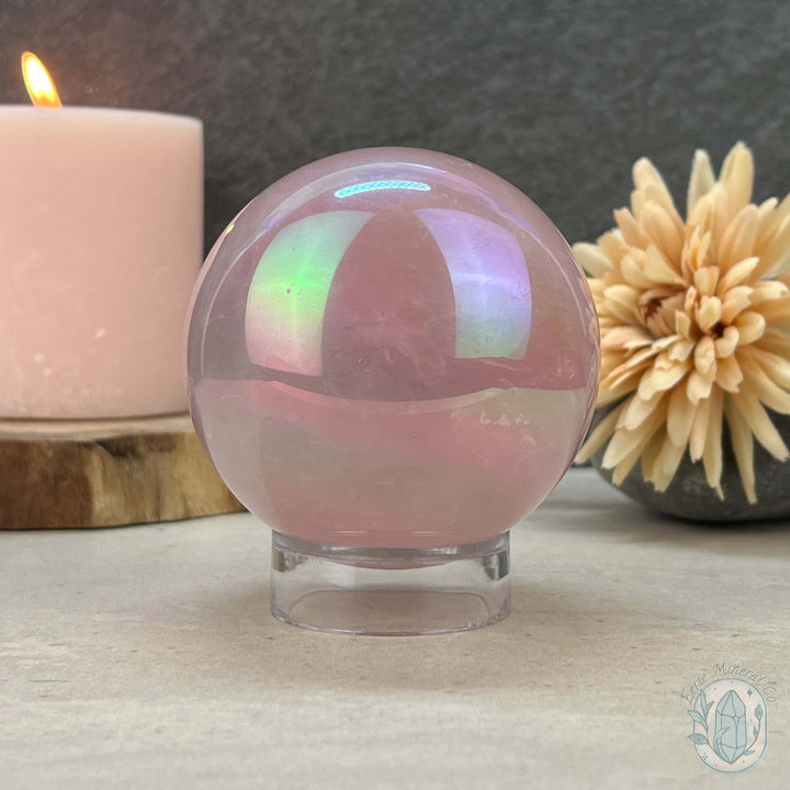 77mm Angel Aura Coated Rose Quartz Sphere