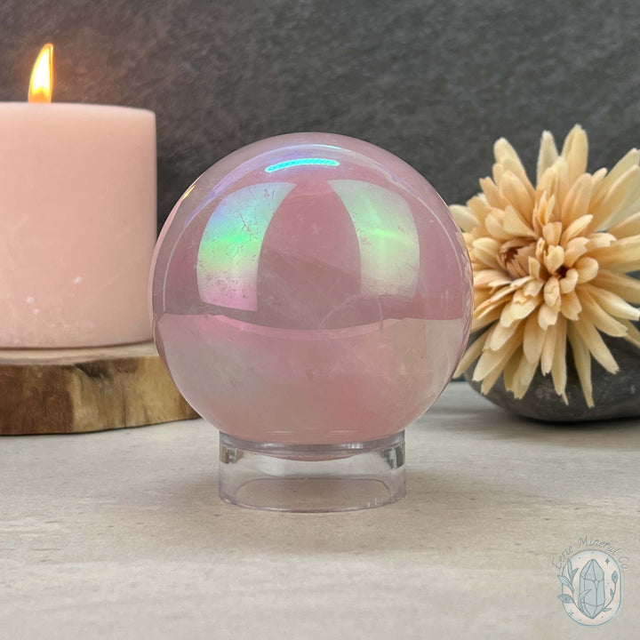 77mm Angel Aura Coated Rose Quartz Sphere