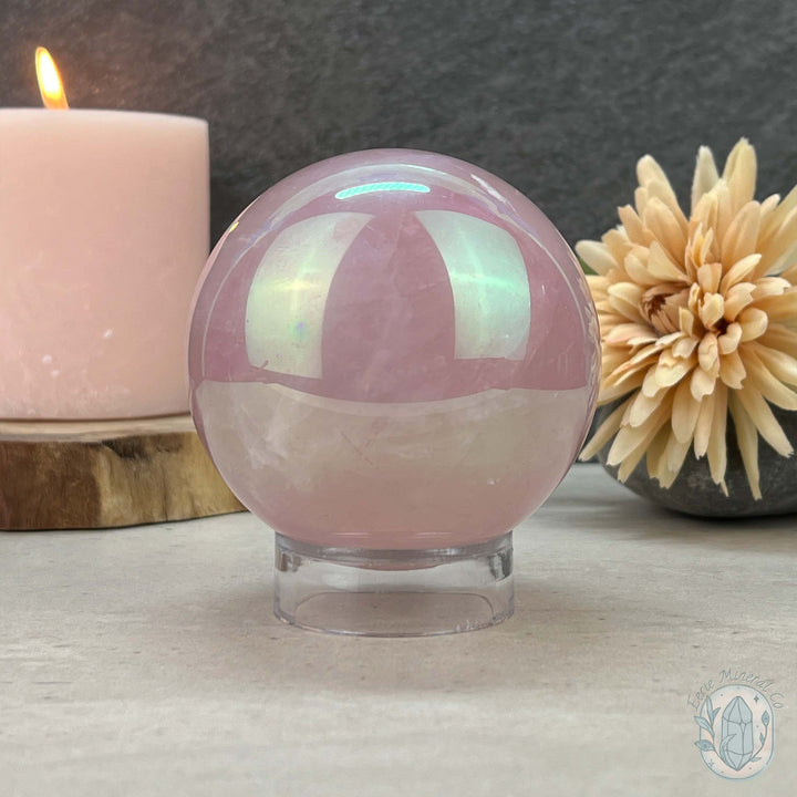 77mm Angel Aura Coated Rose Quartz Sphere