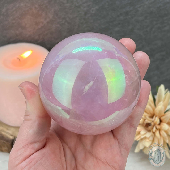 77mm Angel Aura Coated Rose Quartz Sphere