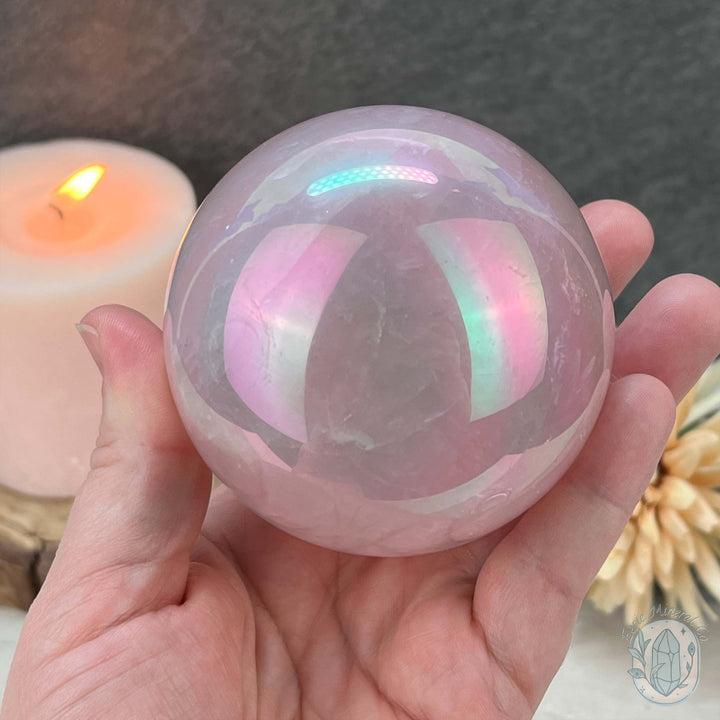 77mm Angel Aura Coated Rose Quartz Sphere