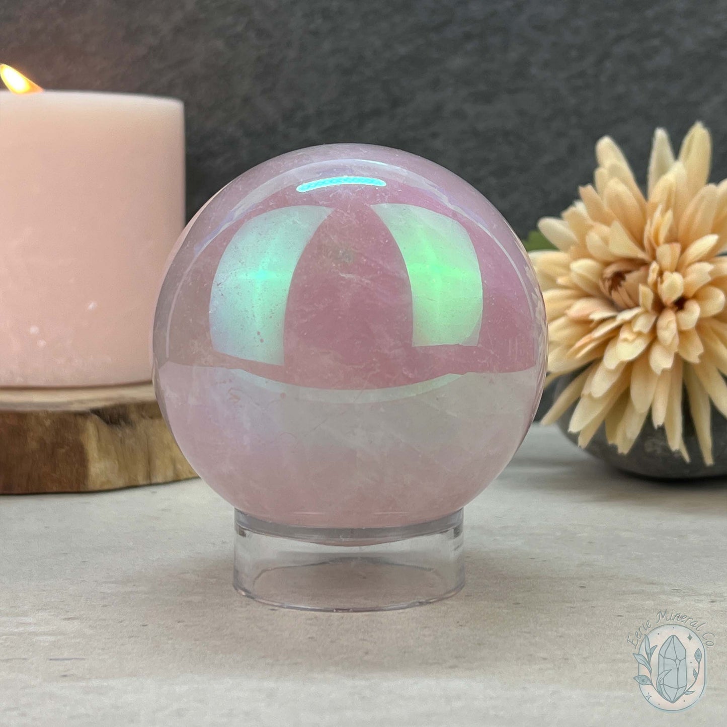 76mm Angel Aura Coated Rose Quartz Sphere