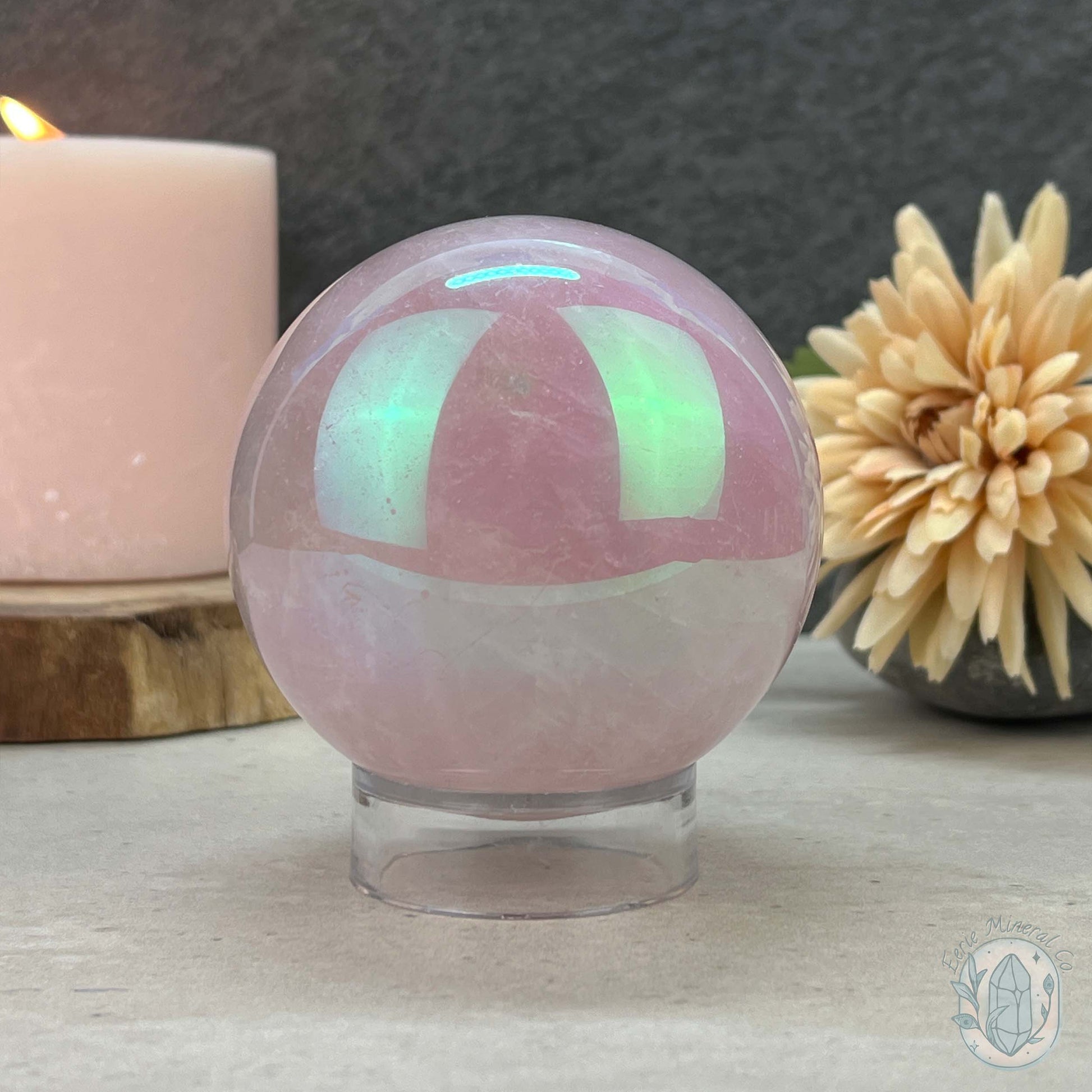 76mm Angel Aura Coated Rose Quartz Sphere