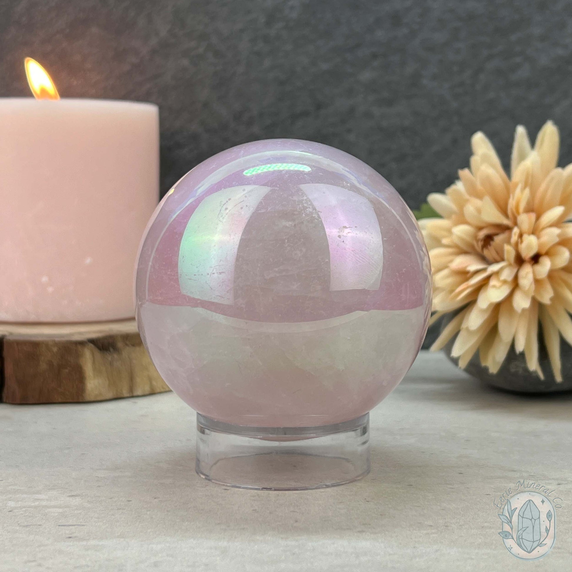 76mm Angel Aura Coated Rose Quartz Sphere