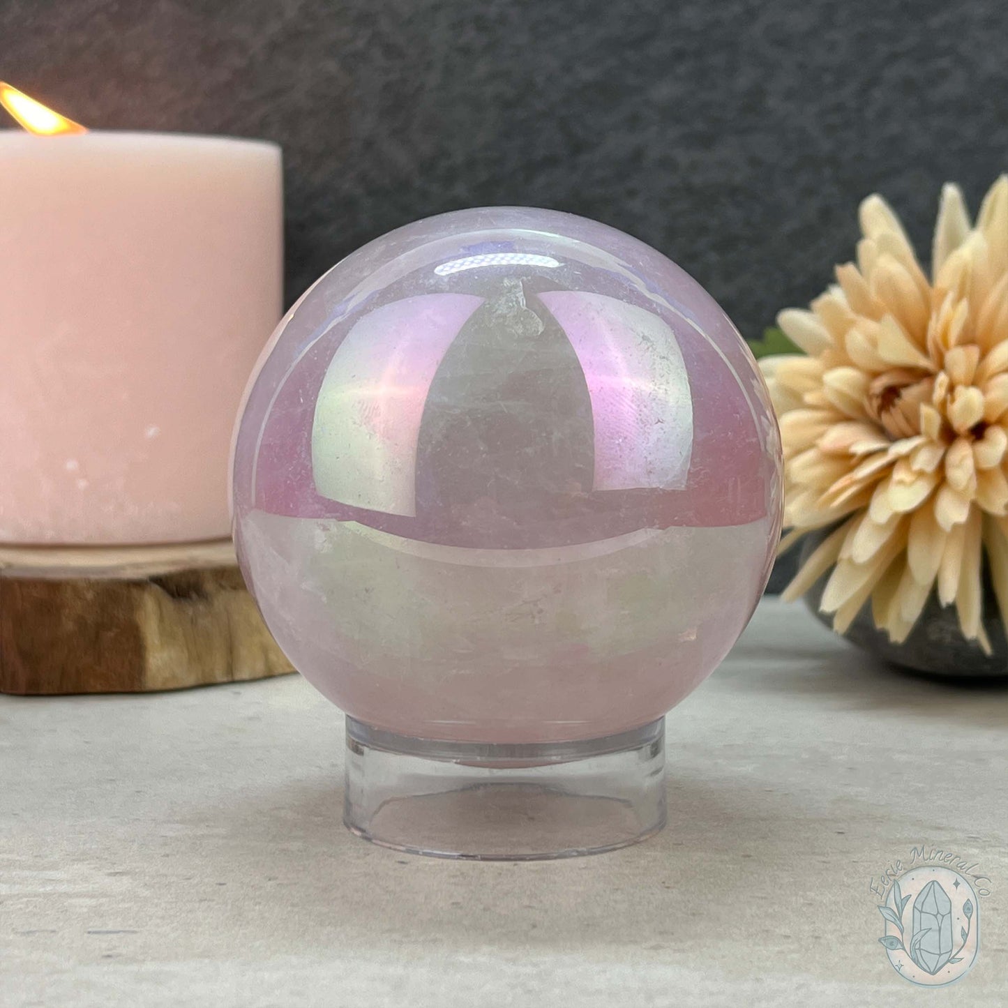 76mm Angel Aura Coated Rose Quartz Sphere