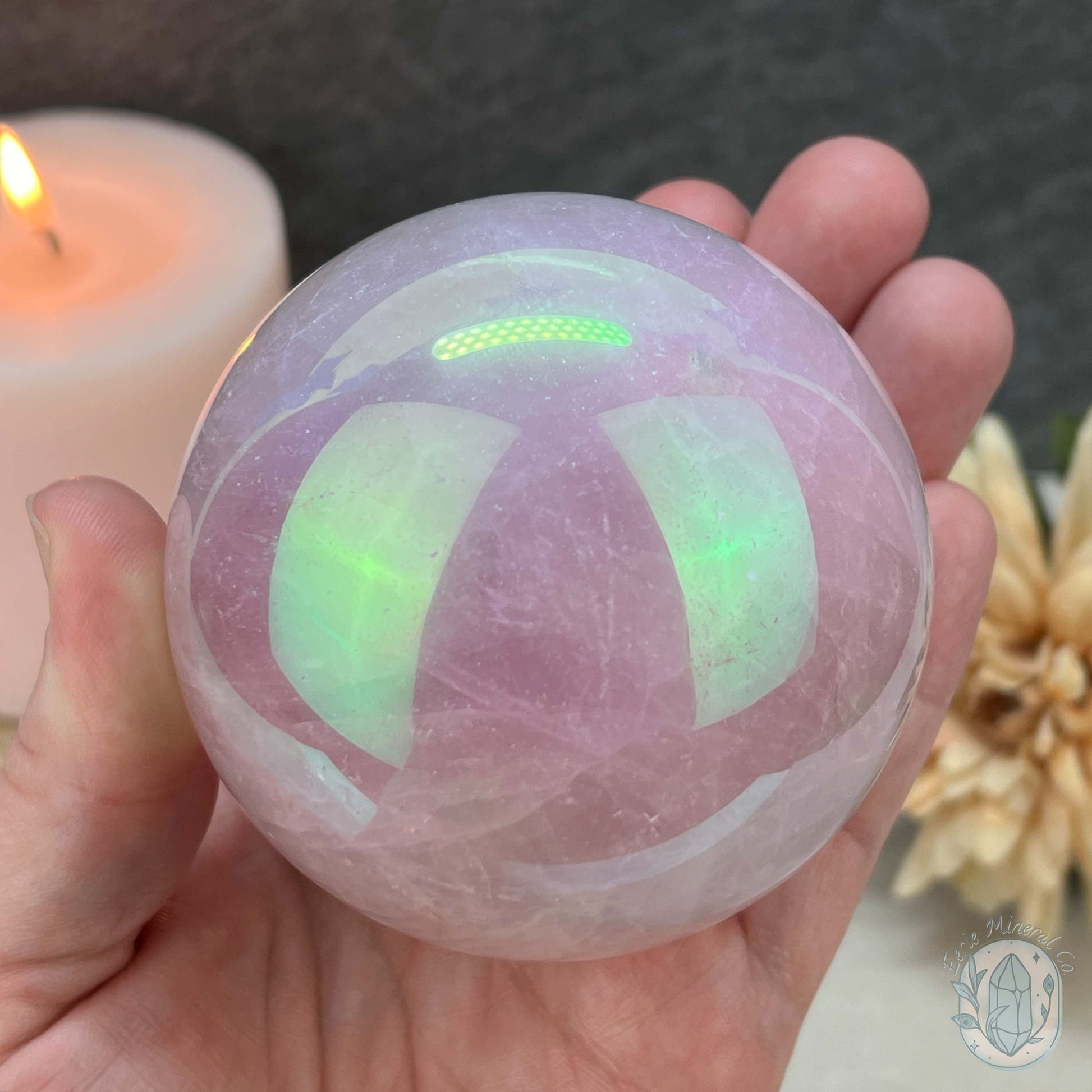 76mm Angel Aura Coated Rose Quartz Sphere