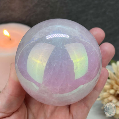 76mm Angel Aura Coated Rose Quartz Sphere