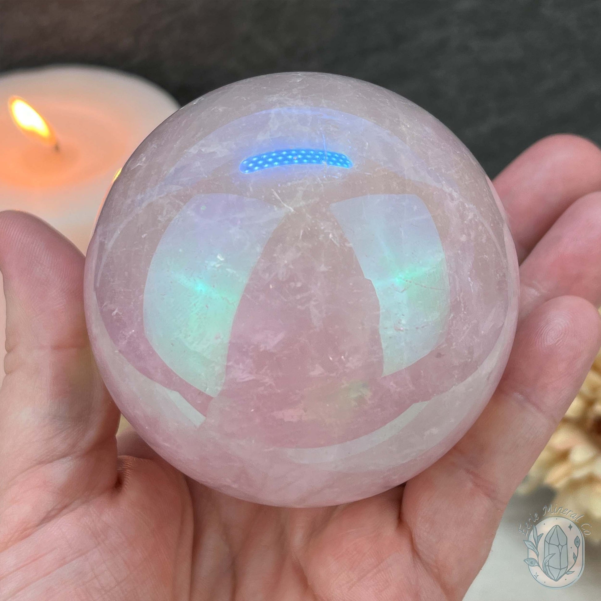 76mm Angel Aura Coated Rose Quartz Sphere