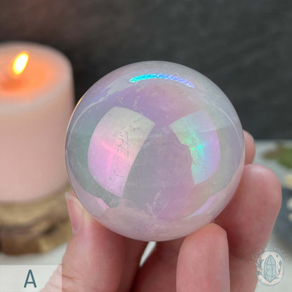 Polished Angel Aura Coated Rose Quartz Spheres
