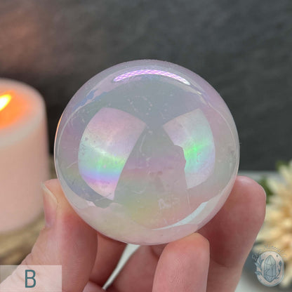 Polished Angel Aura Coated Rose Quartz Spheres