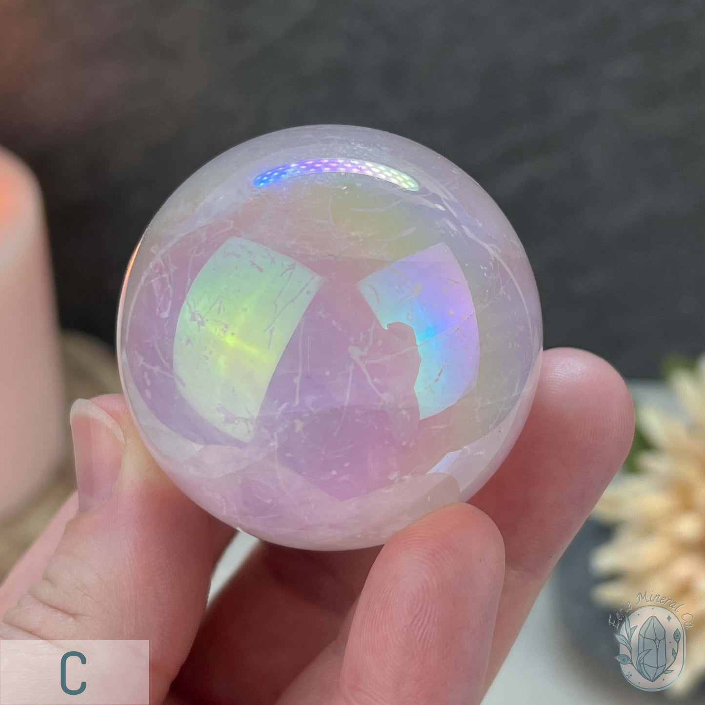 Polished Angel Aura Coated Rose Quartz Spheres