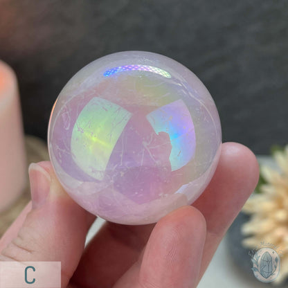 Polished Angel Aura Coated Rose Quartz Spheres