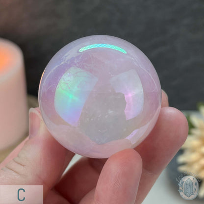 Polished Angel Aura Coated Rose Quartz Spheres