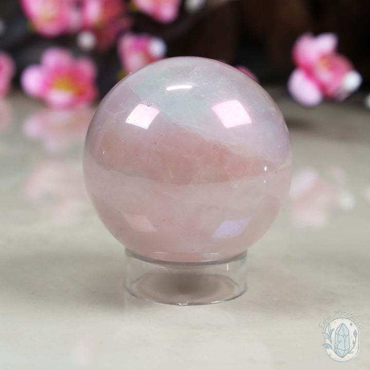 53mm Angel Aura Coated Rose Quartz Sphere