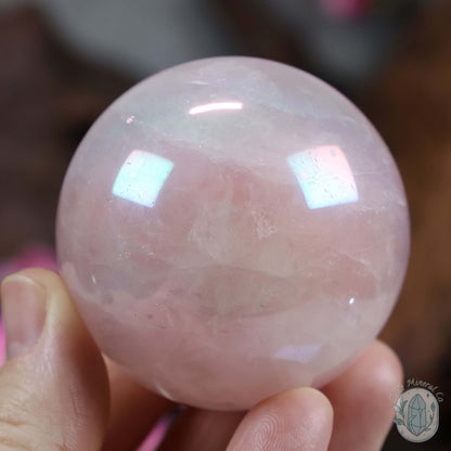 53mm Angel Aura Coated Rose Quartz Sphere