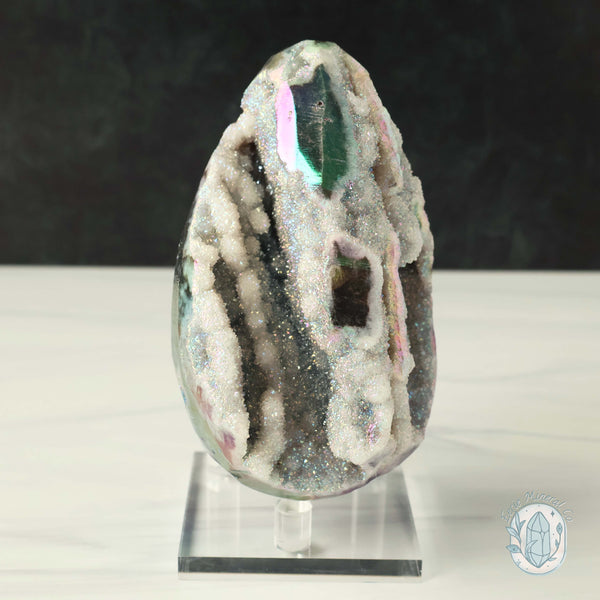 Rainbow Aura Druzy Sphalerite Egg With Stand