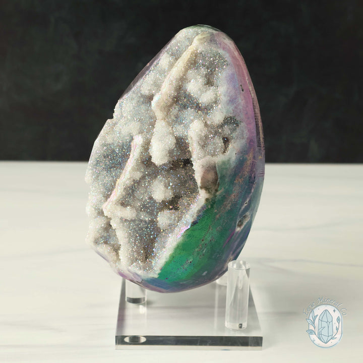 Rainbow Aura Druzy Sphalerite Egg With Stand