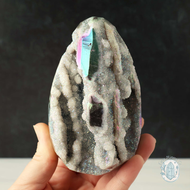 Rainbow Aura Druzy Sphalerite Egg With Stand