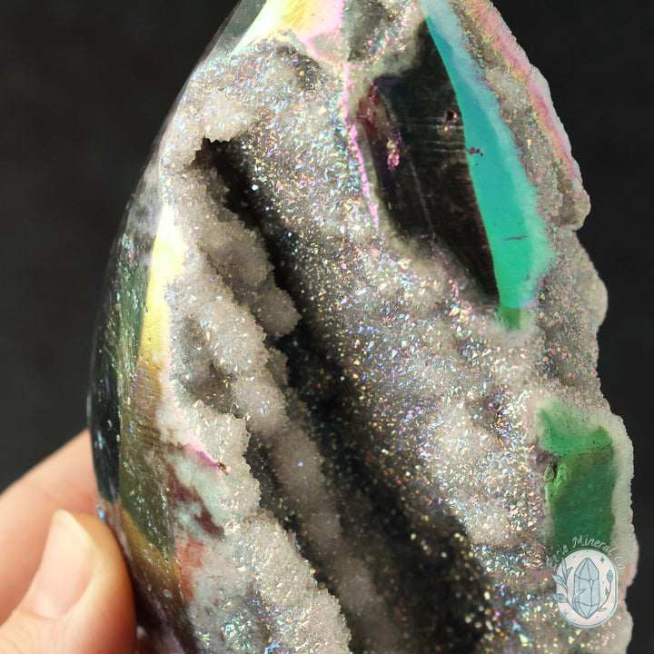 Rainbow Aura Druzy Sphalerite Egg With Stand