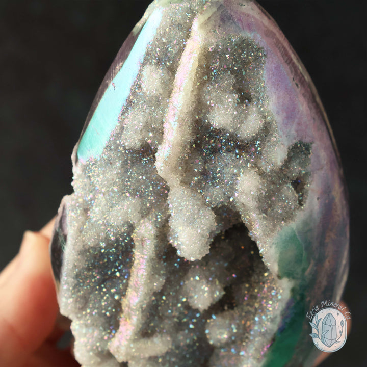 Rainbow Aura Druzy Sphalerite Egg With Stand