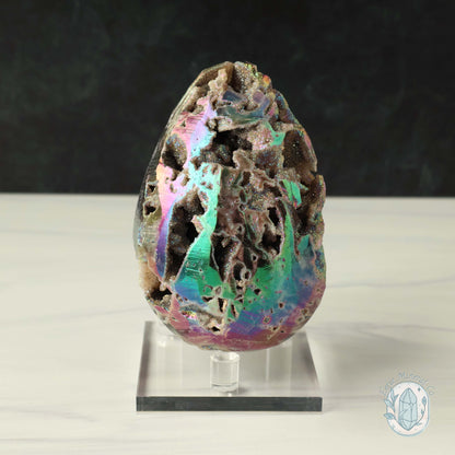Rainbow Aura Druzy Sphalerite Egg With Stand