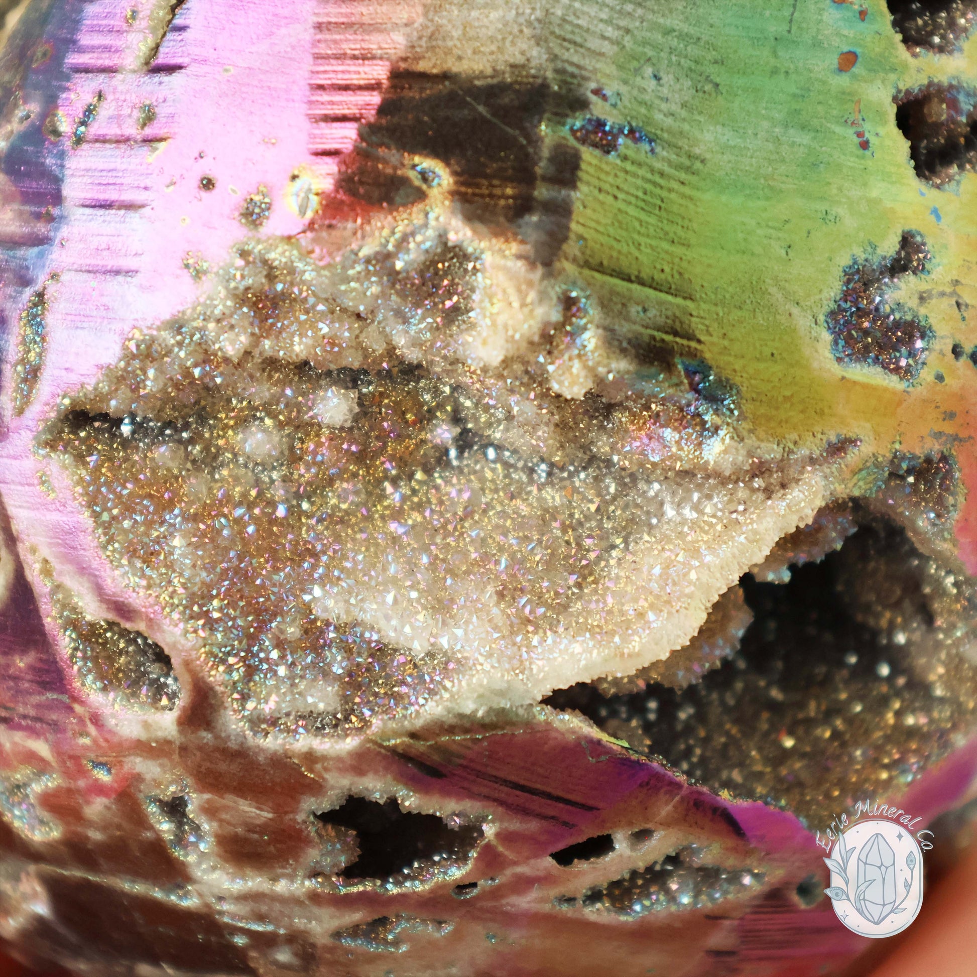 Rainbow Aura Druzy Sphalerite Egg With Stand