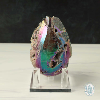 Rainbow Aura Druzy Sphalerite Egg With Stand