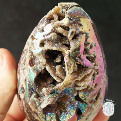 Rainbow Aura Druzy Sphalerite Egg With Stand