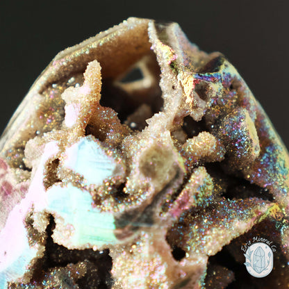Rainbow Aura Druzy Sphalerite Egg With Stand