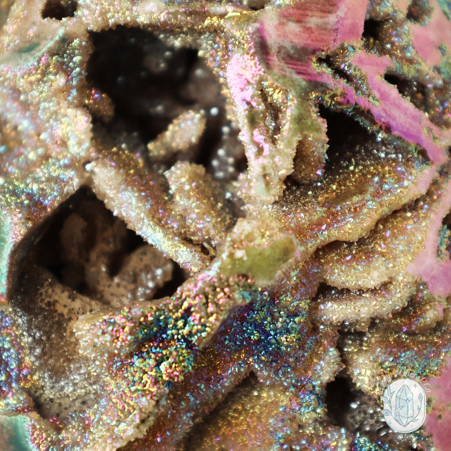 Rainbow Aura Druzy Sphalerite Egg With Stand