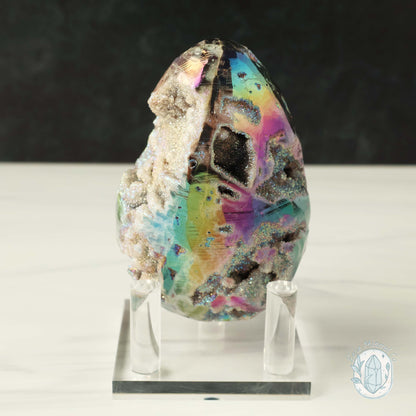 Rainbow Aura Druzy Sphalerite Egg With Stand
