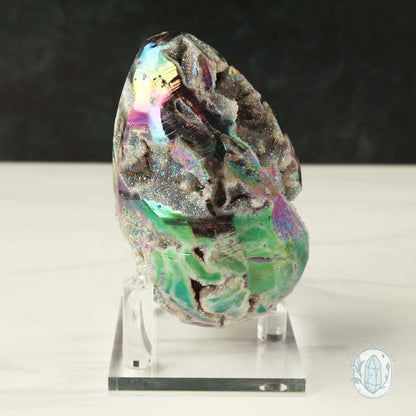 Rainbow Aura Druzy Sphalerite Egg With Stand