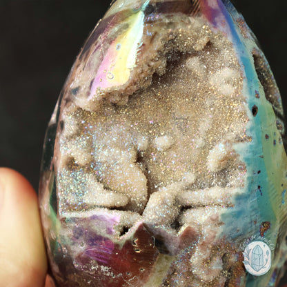 Rainbow Aura Druzy Sphalerite Egg With Stand