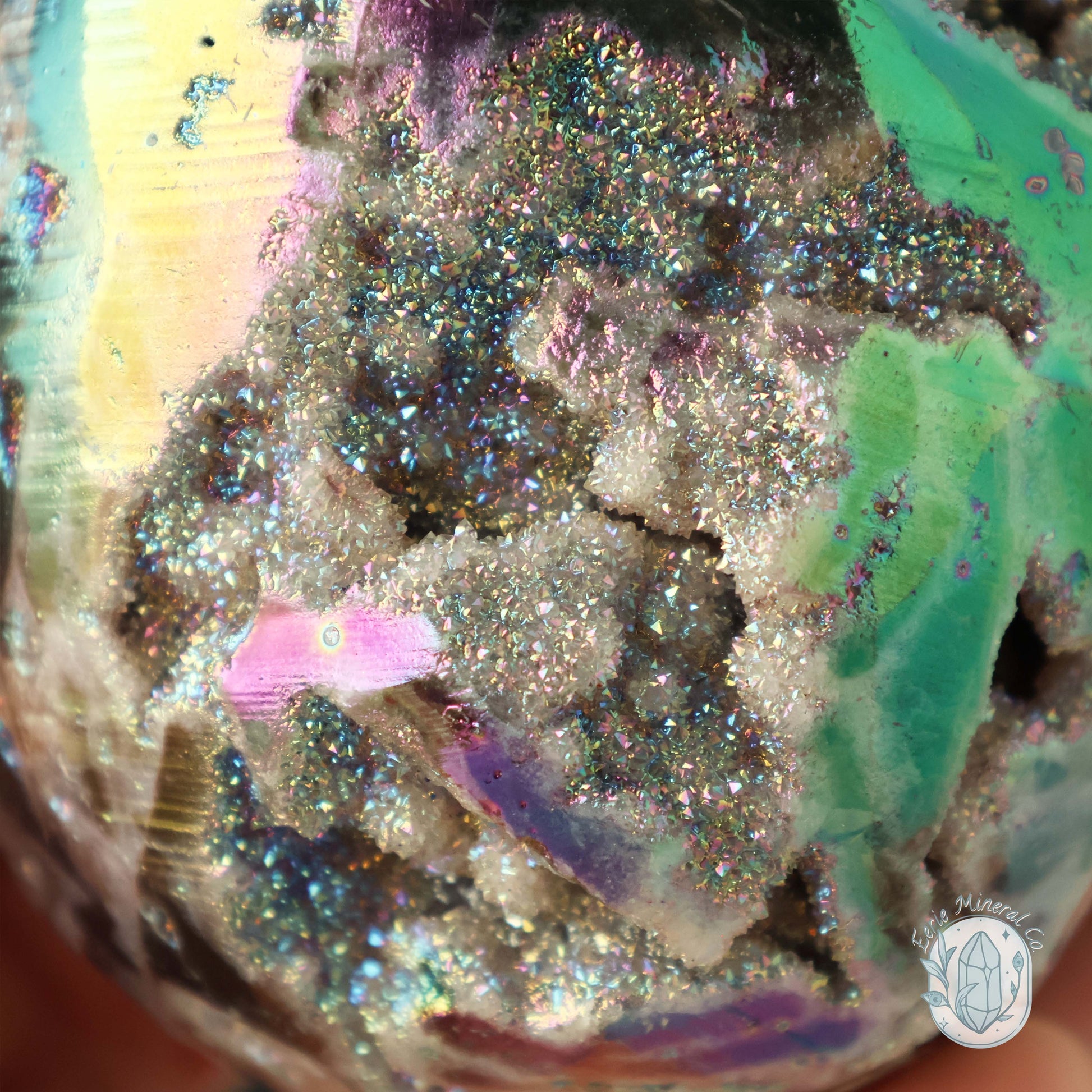 Rainbow Aura Druzy Sphalerite Egg With Stand
