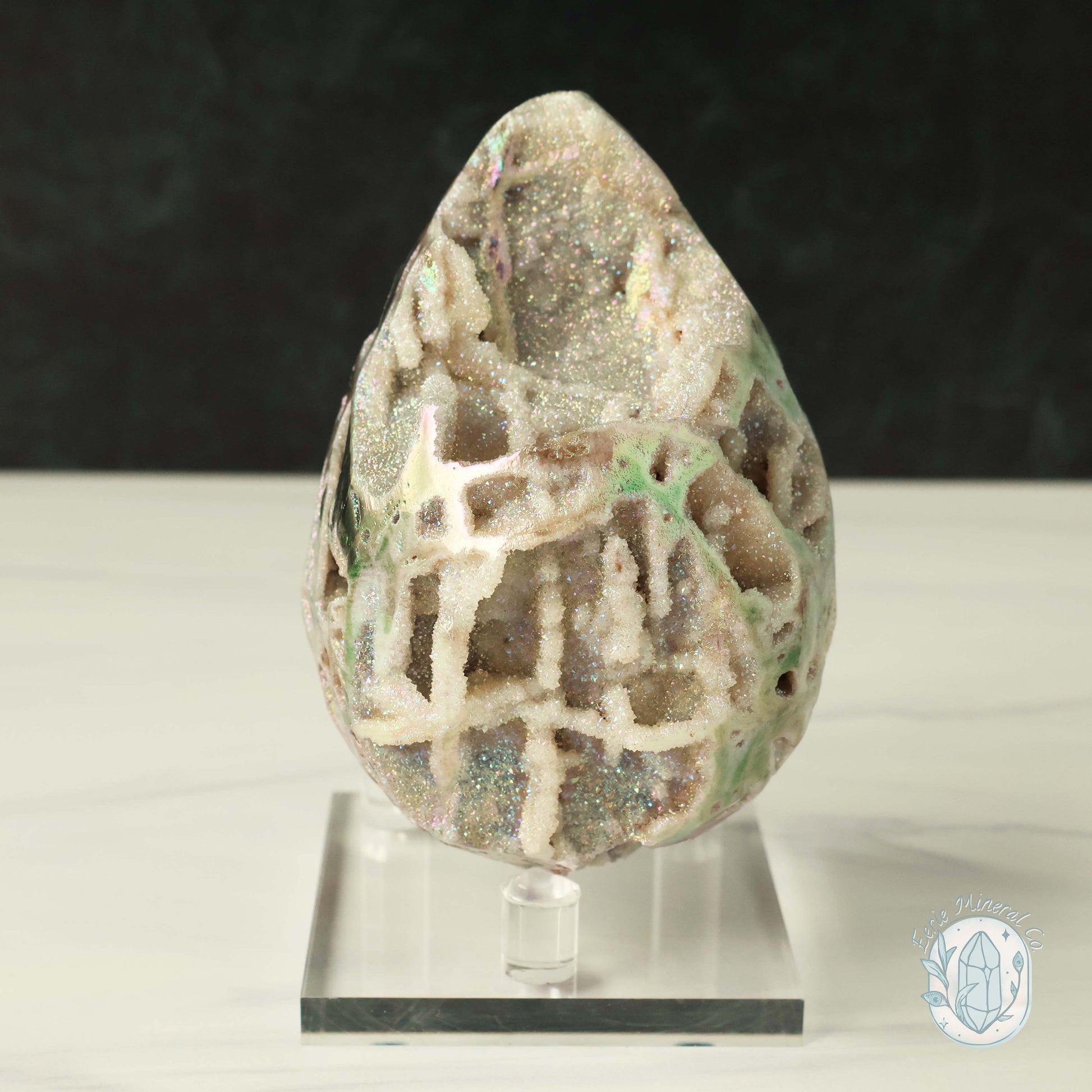Rainbow Aura Druzy Sphalerite Egg With Stand