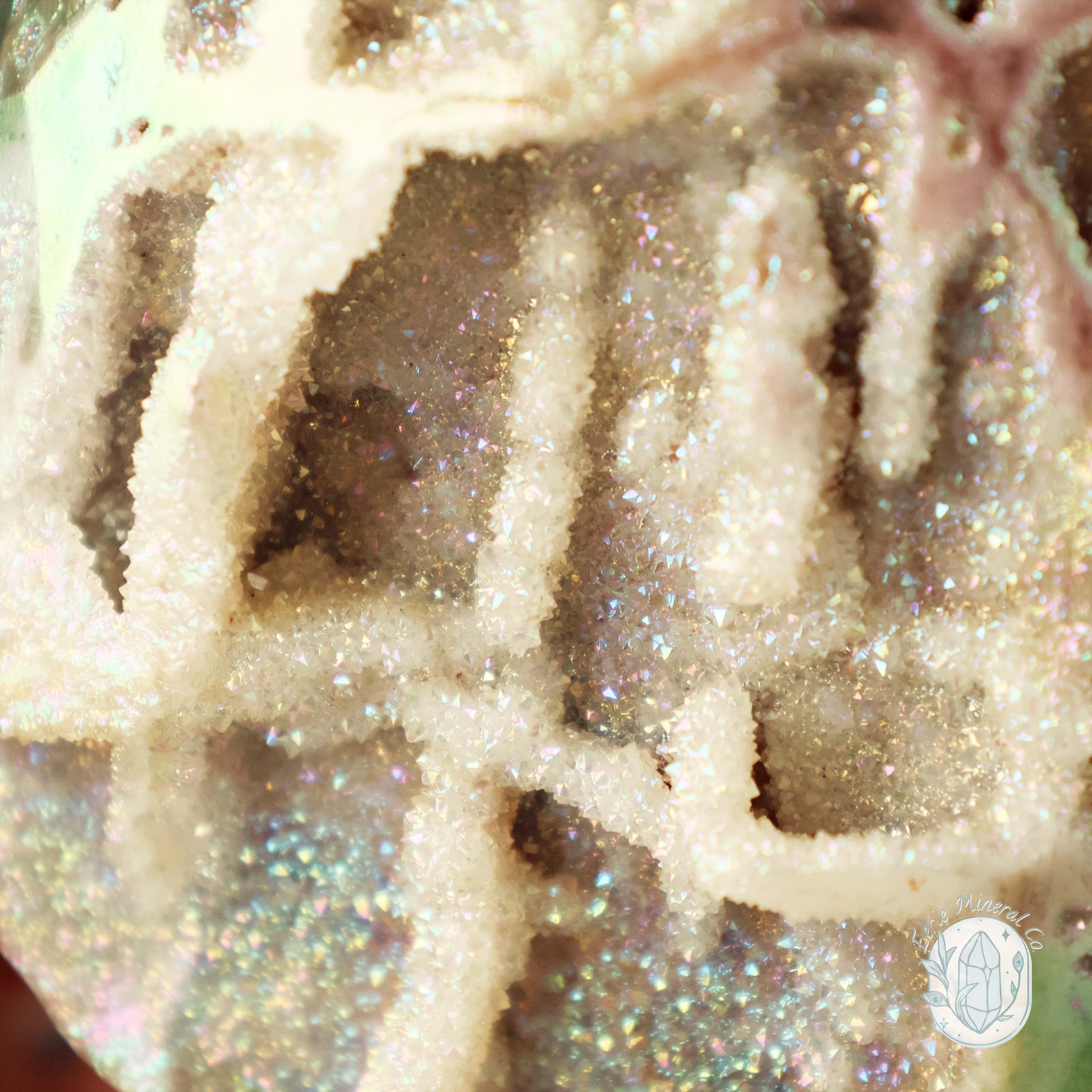 Rainbow Aura Druzy Sphalerite Egg With Stand