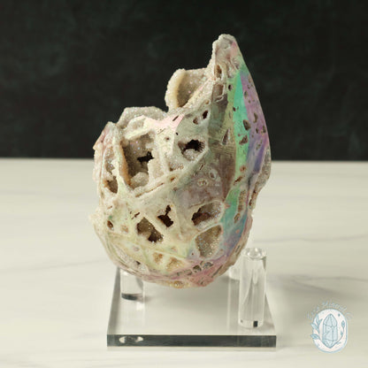 Rainbow Aura Druzy Sphalerite Egg With Stand