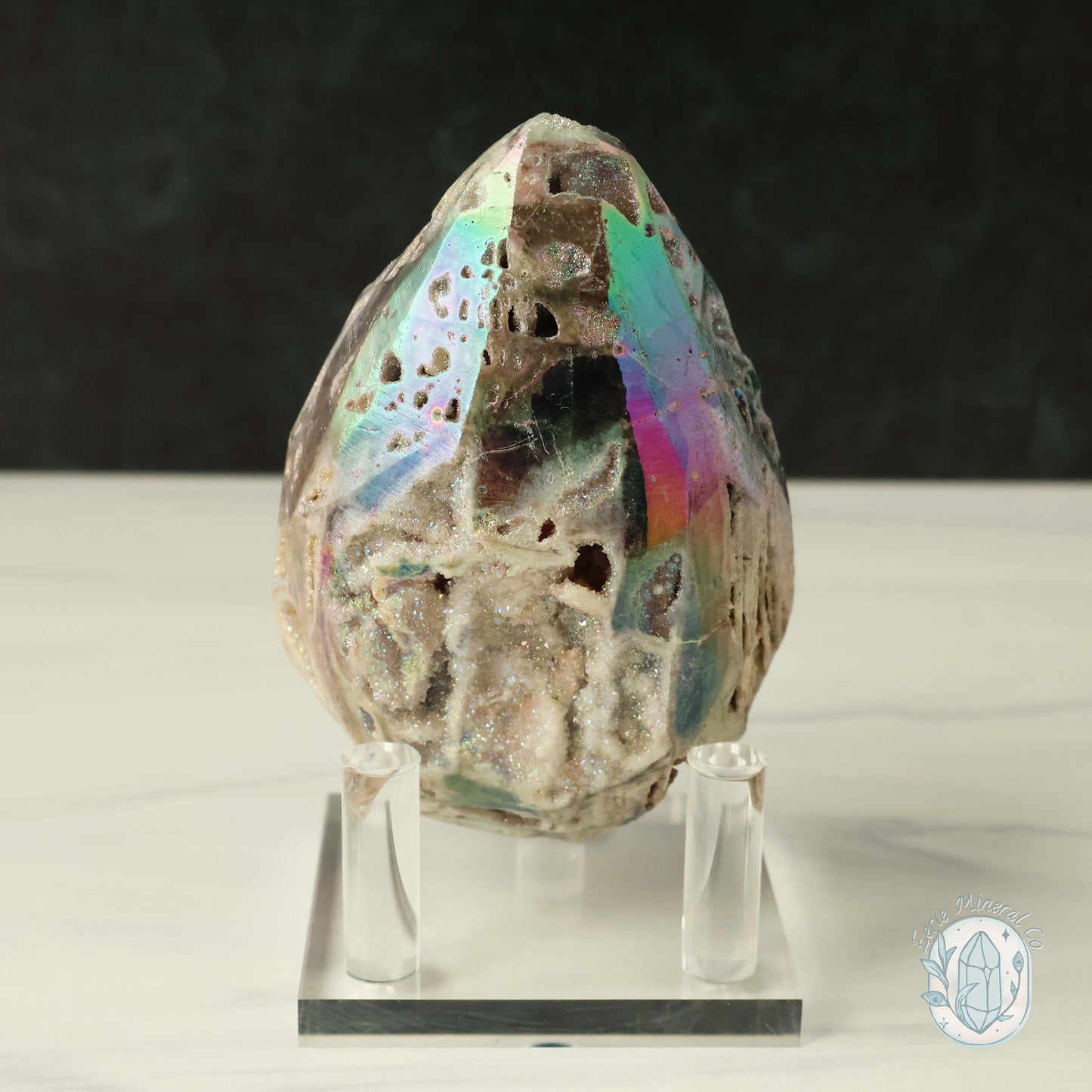 Rainbow Aura Druzy Sphalerite Egg With Stand