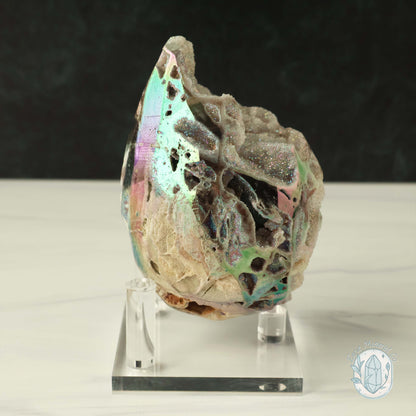 Rainbow Aura Druzy Sphalerite Egg With Stand