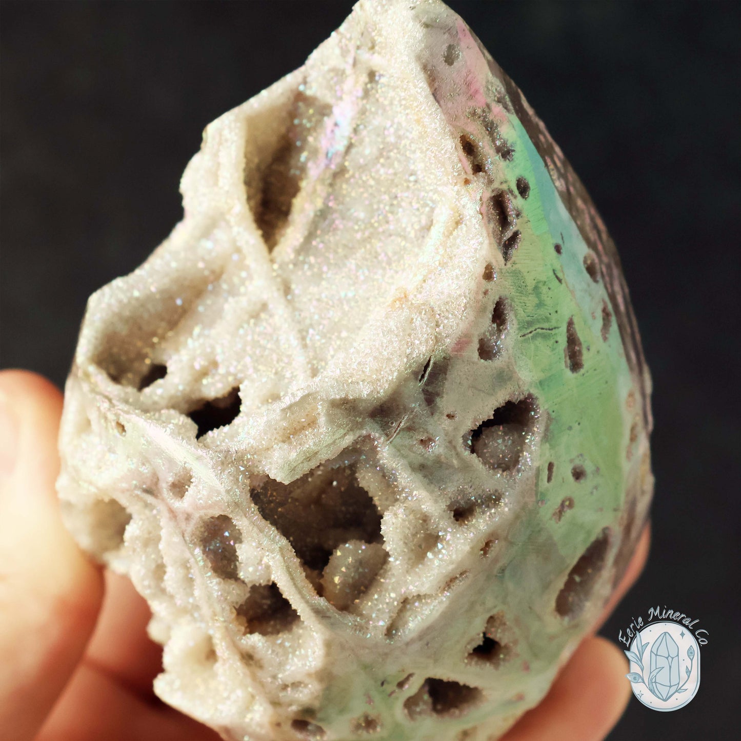 Rainbow Aura Druzy Sphalerite Egg With Stand