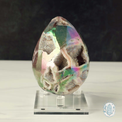 Rainbow Aura Druzy Sphalerite Egg With Stand