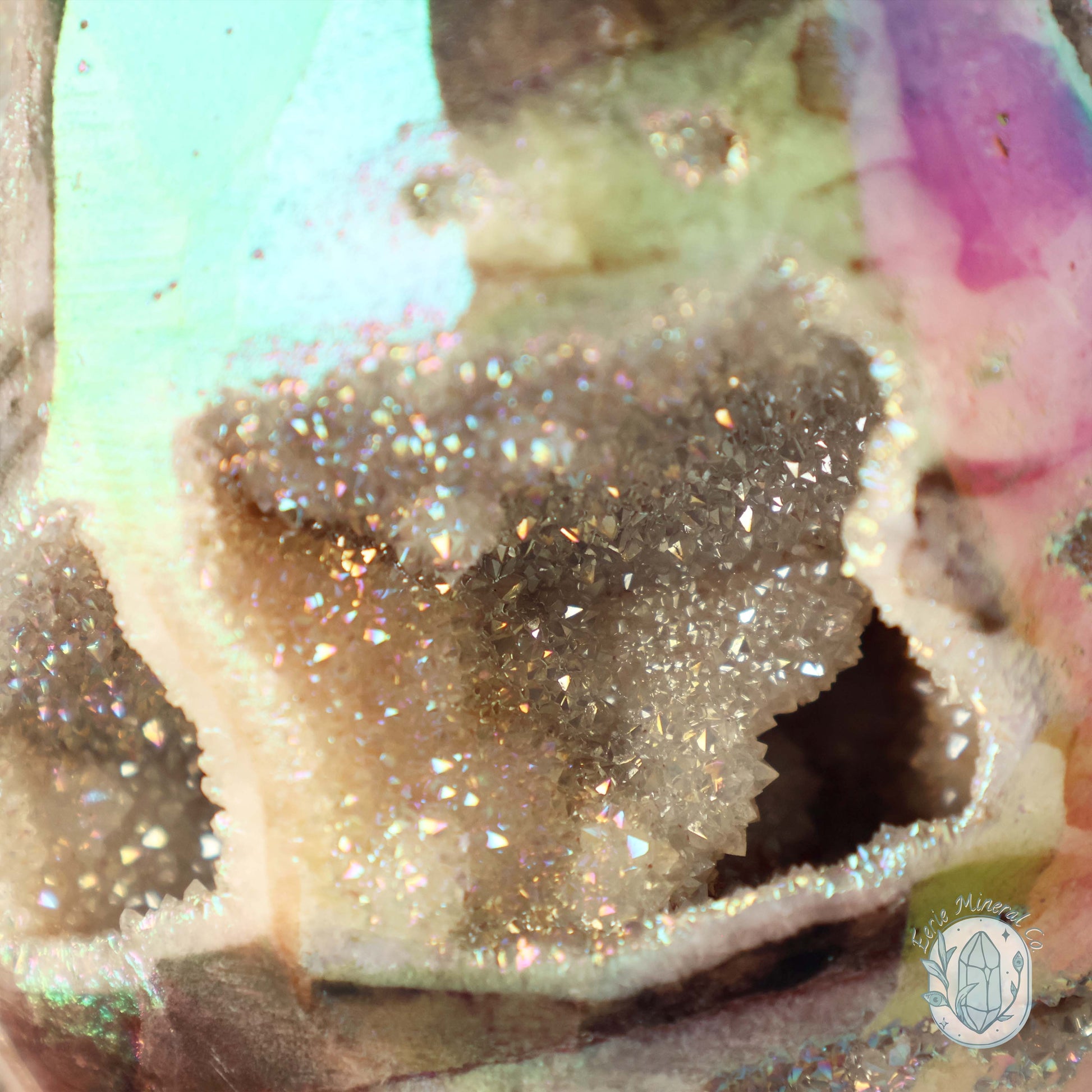 Rainbow Aura Druzy Sphalerite Egg With Stand