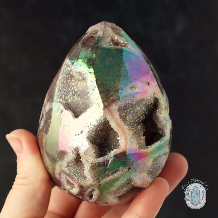 Rainbow Aura Druzy Sphalerite Egg With Stand