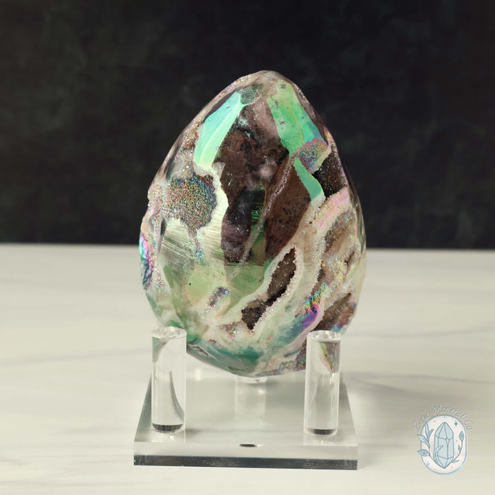 Rainbow Aura Druzy Sphalerite Egg With Stand