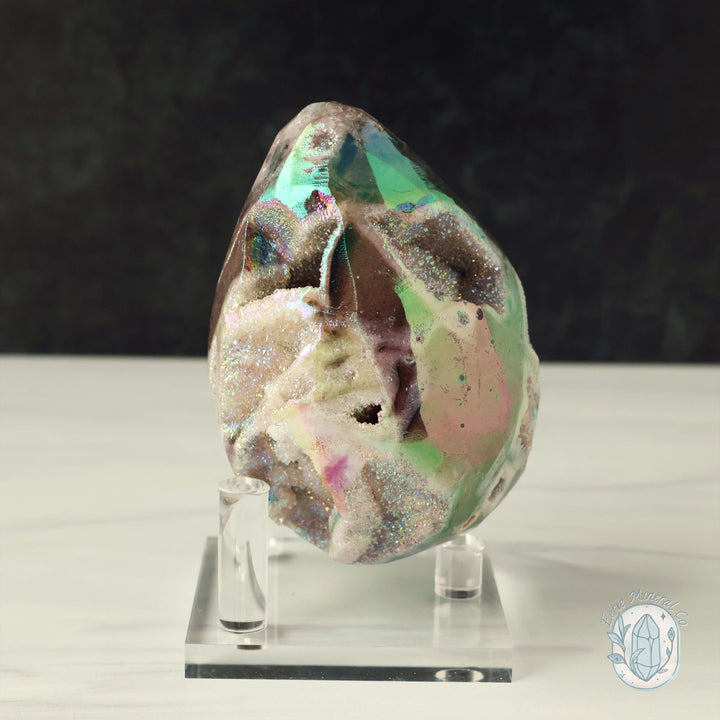Rainbow Aura Druzy Sphalerite Egg With Stand