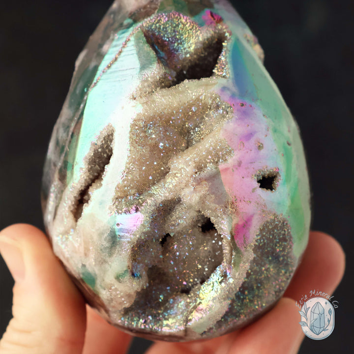Rainbow Aura Druzy Sphalerite Egg With Stand
