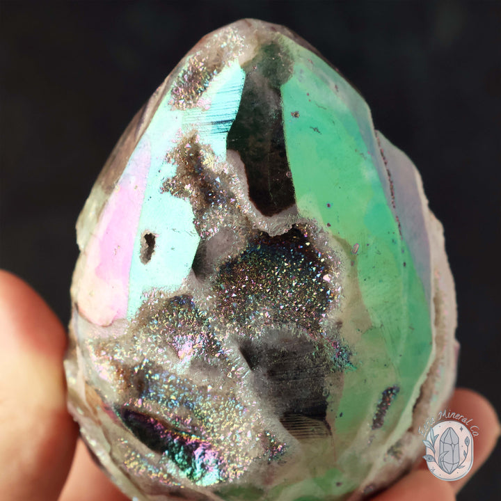 Rainbow Aura Druzy Sphalerite Egg With Stand