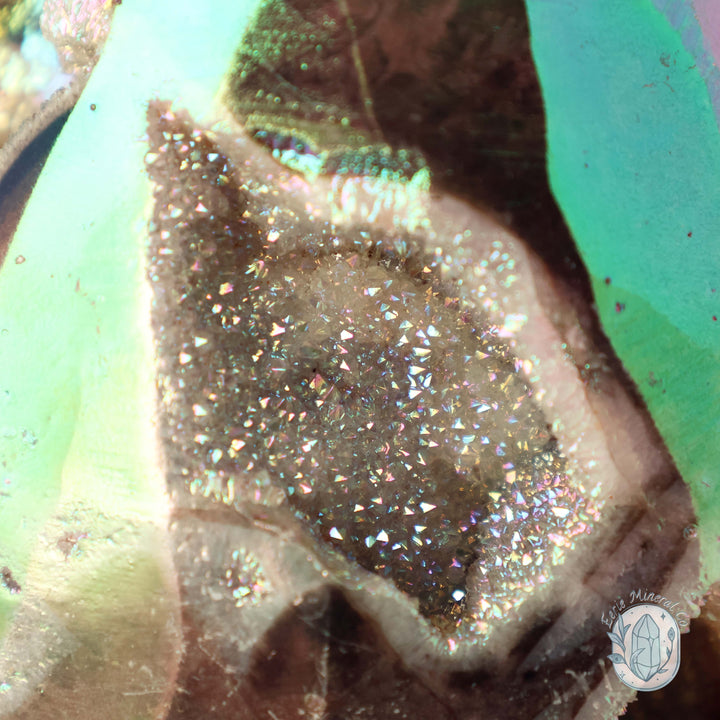 Rainbow Aura Druzy Sphalerite Egg With Stand
