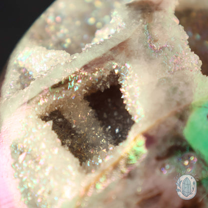Hand Carved Rainbow Aura Druzy Sphalerite Egg With Stand